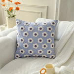 housse coussin brodée fleur marguerite polyester coton blanc jaune décorative salon voiture 30x50cm zip