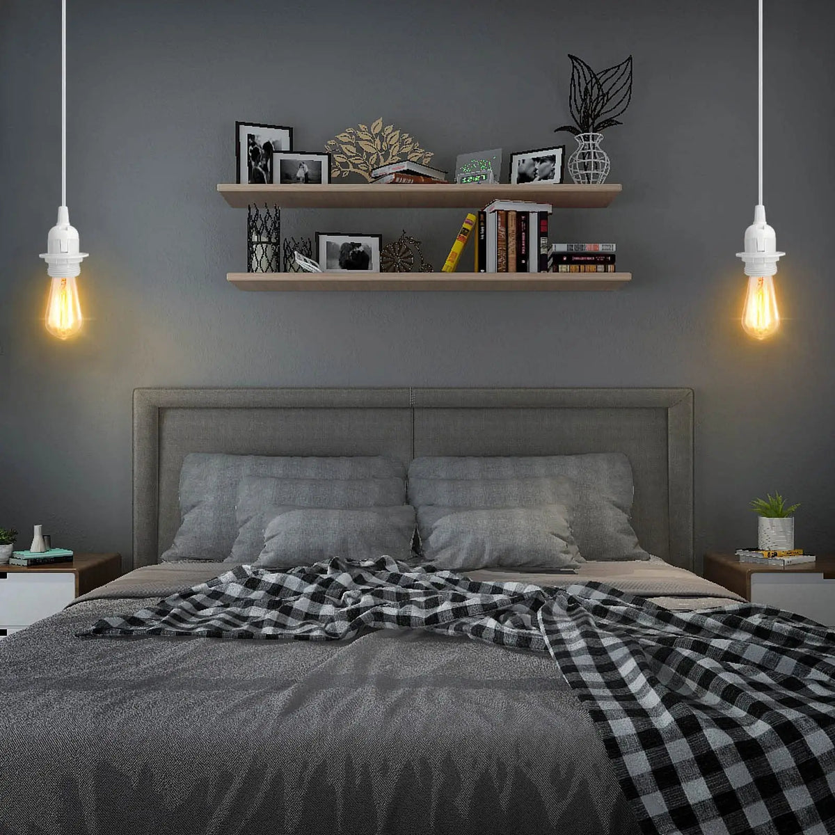 support lampe blanc moderne interrupteur E27 câble 180cm prise included