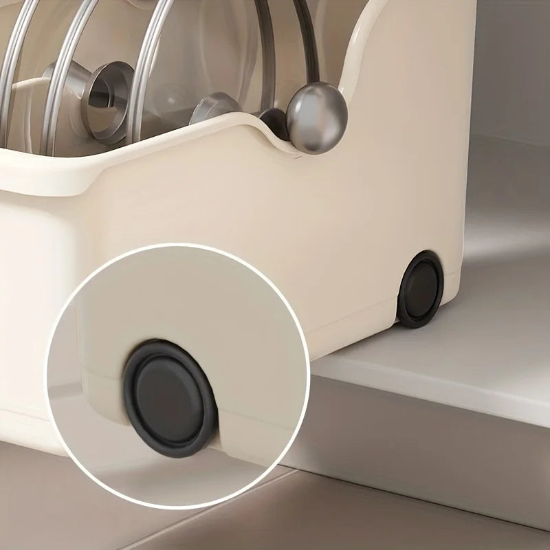 bac rangement moderne boîte stockage réutilisable roulettes poignée beige clair plastique