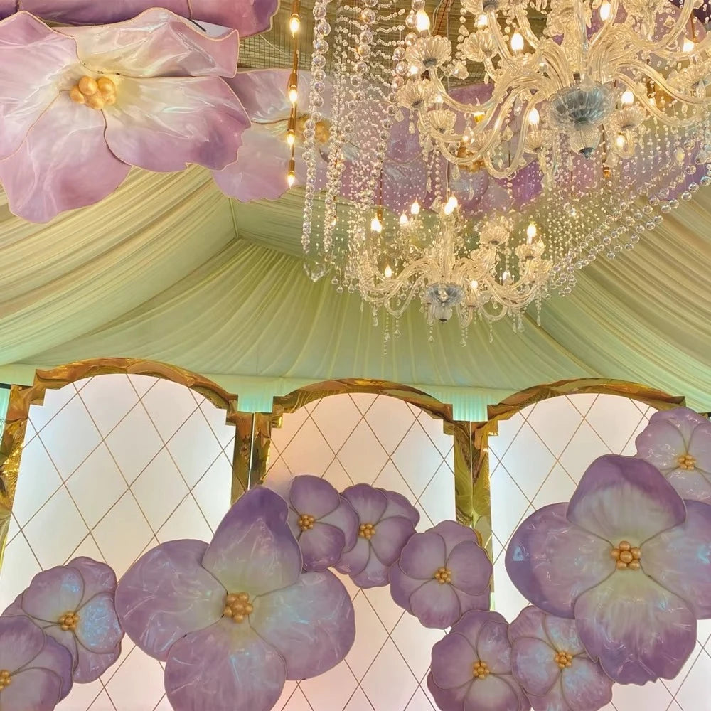 fleur artificielle moderne rose blanche dorée bordure élégante intérieur décoration murale grande taille