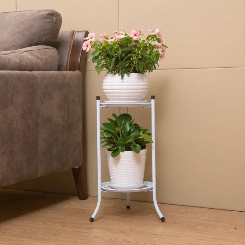 support fleurs étagère métal noir blanc ajouré circulaire plante verte pot terre cuite industriel