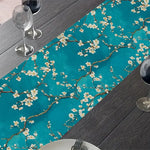 drapeau table lin bleu turquoise fleurs blanches moderne floral 30x45cm 90x120cm 150x180cm
