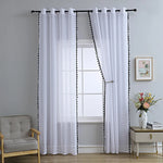 rideaux noir gris blanc bohème moderne pompons bord inférieur tringle translucides polyester chambre salon