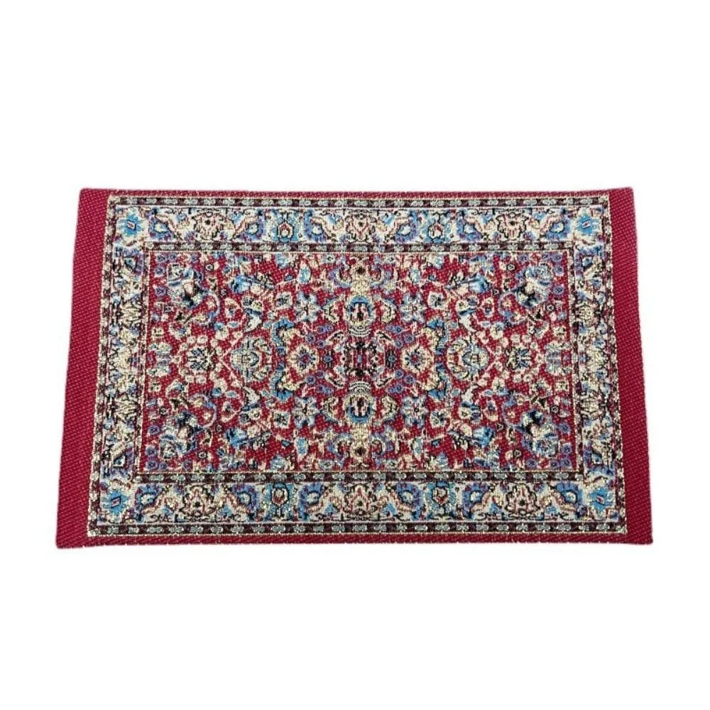 tapis ornements floraux géométriques classique rouge bleu rose beige vert adhésif poupées accessoire