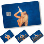 autocollants carte crédit sabrina carpenter adhésifs personnalisables moderne bleu clair noir doré imprimé maillot