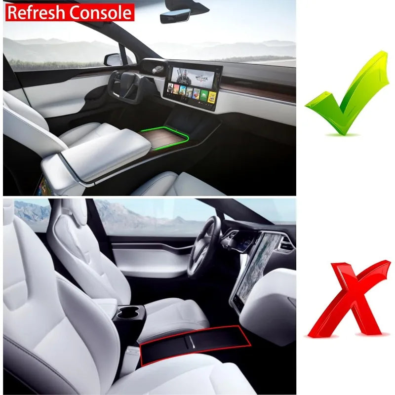 organisateur console centrale auto noir plateau texturé rainures moderne minimaliste téléphone stylo masque facial