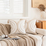 housse coussin beige motif géométrique brodé crocheté moderne amovible lavable boho chic