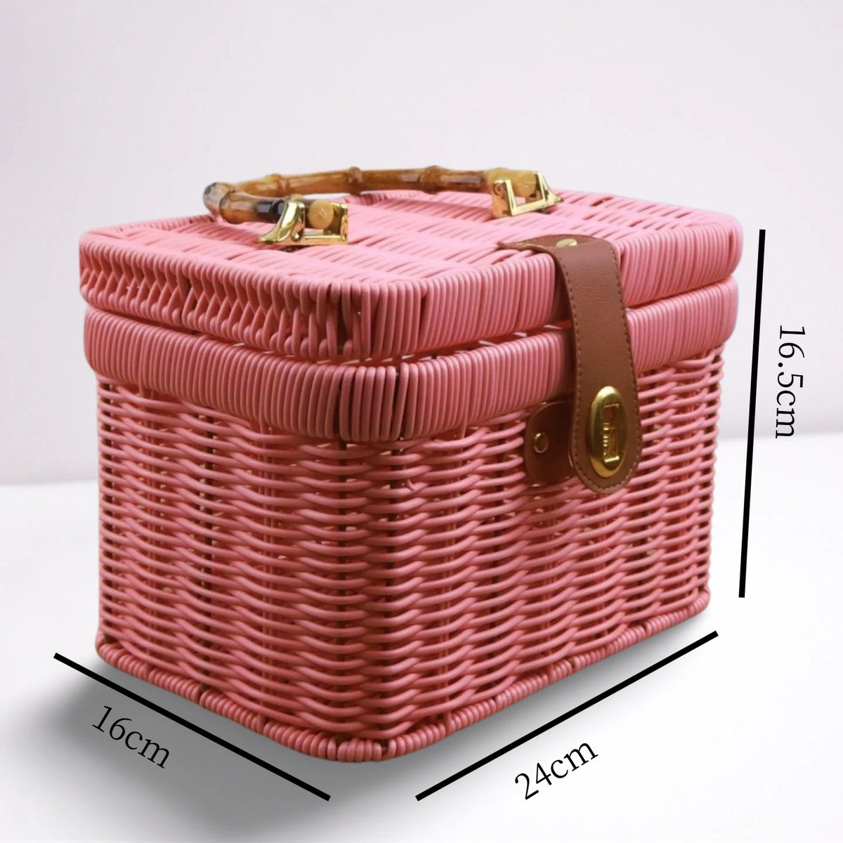 paniers rangement tressés rose vert marron poignées métalliques couvercle verrouillable vintage multifonctionnels