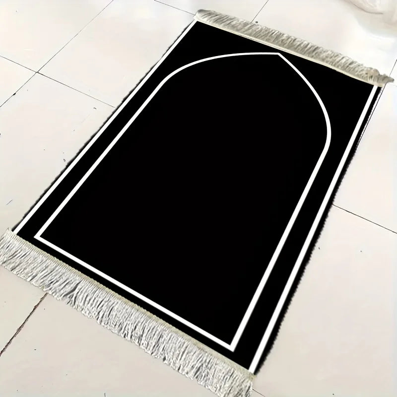 tapis prière musulman noir blanc arc minimaliste polyester extérieur voyage pliable portable