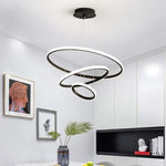lustre moderne minimaliste suspension câbles noir or blanc concentrique led chambre salon