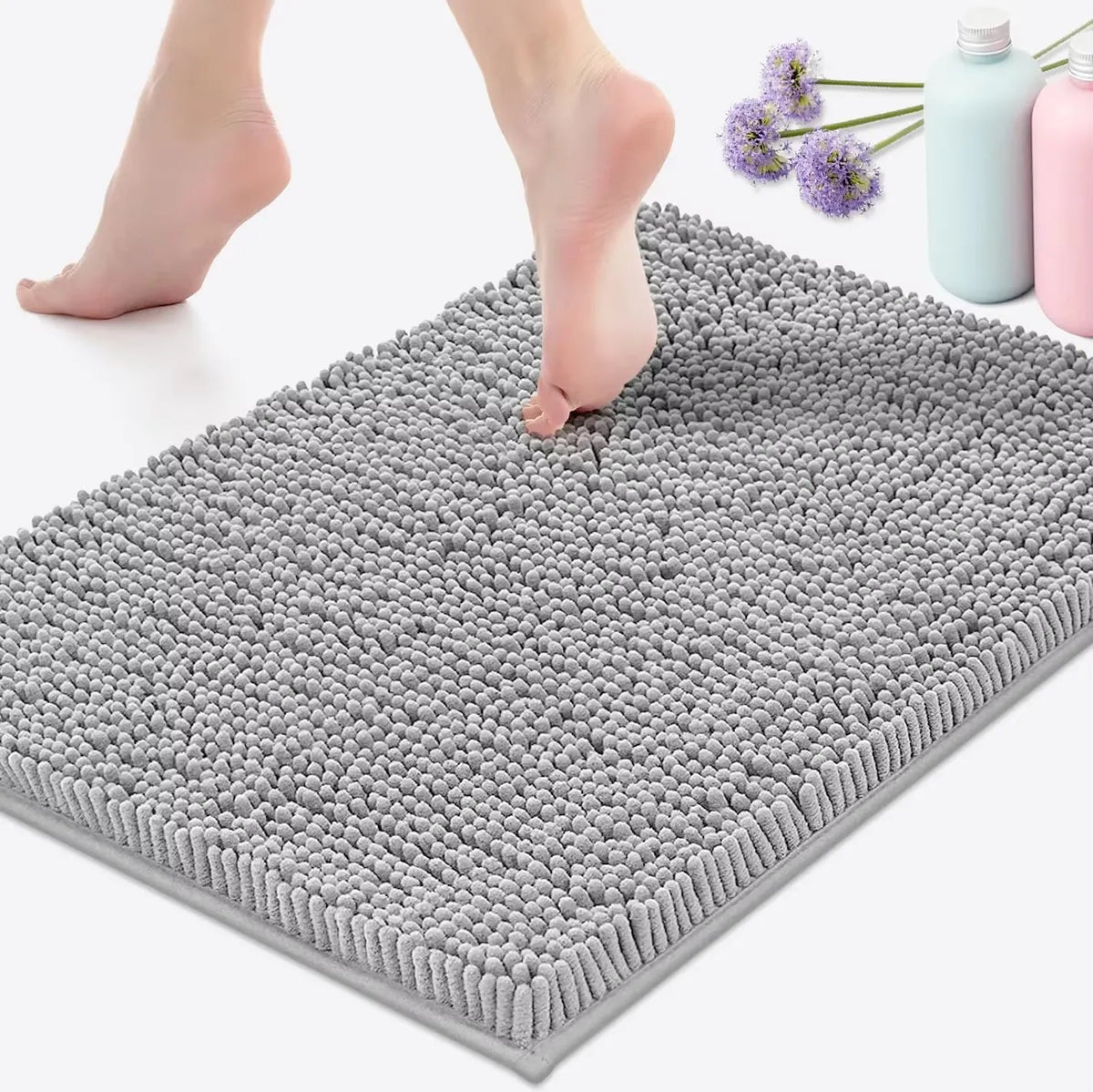 tapis bain moderne gris clair bouclé absorbant antidérapant durable salle bain