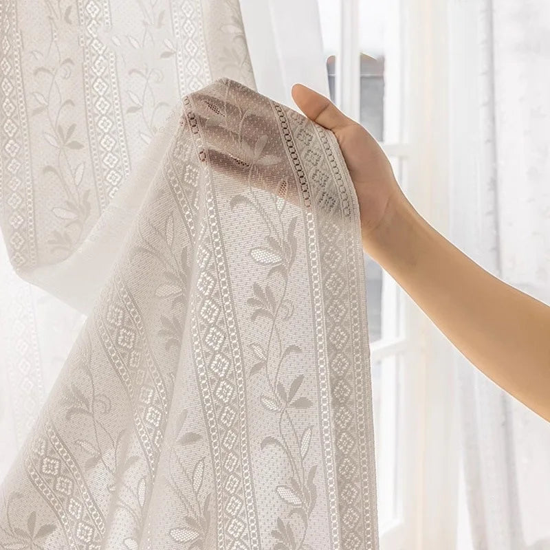 rideau blanc brodé floral transparent classique maison 100 polyester