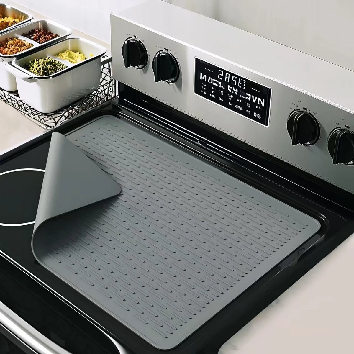 tapis protection silicone anti dérapant moderne gris texture points adhésif plaque cuisson