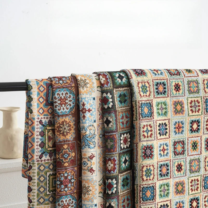 tissu patchwork ethnique polyester coton bleu vert rouge beige motifs géométriques floraux opaques tringle
