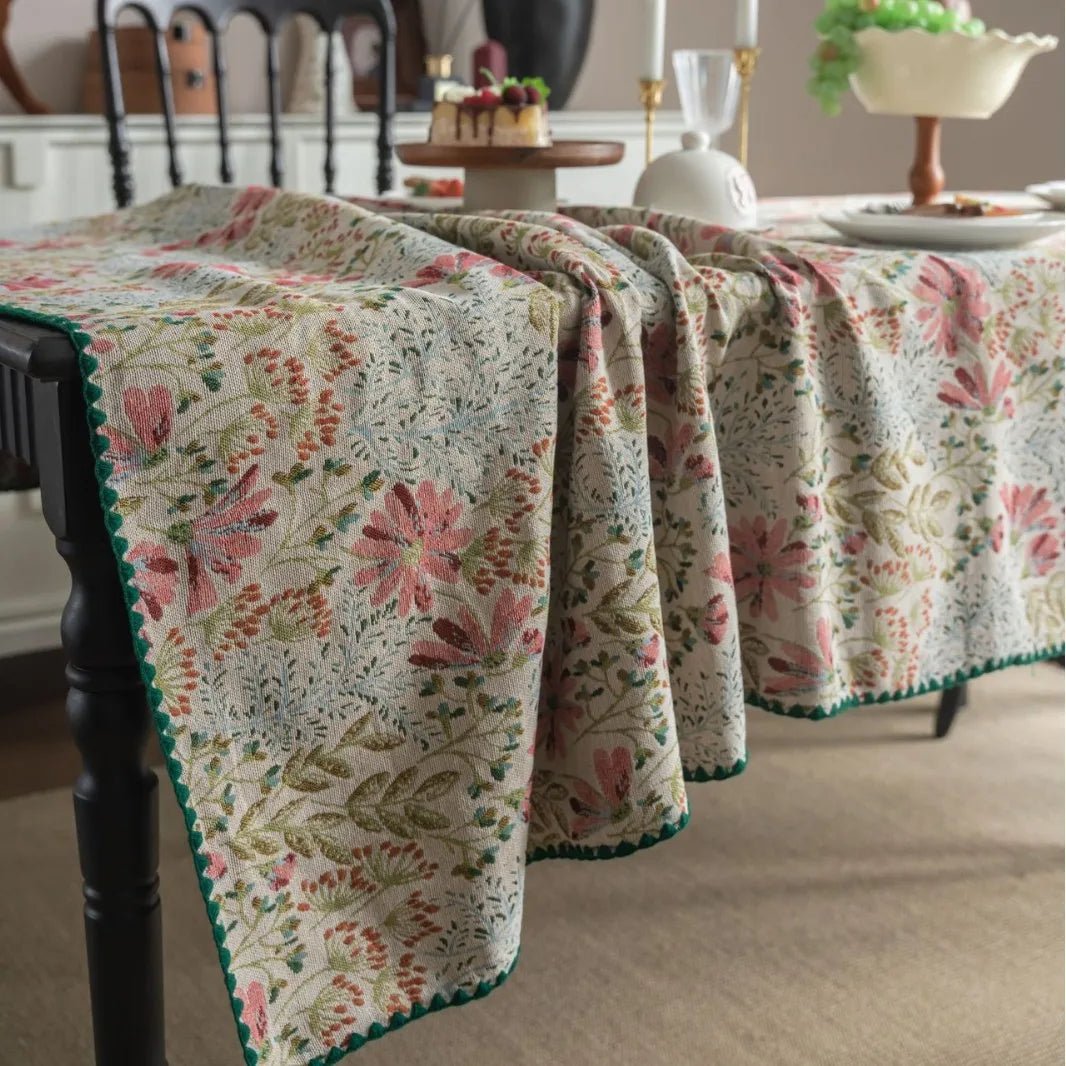 nappe table imprimée fleurs motifs floraux beige rose verte réutilisable machine toute l'année maison