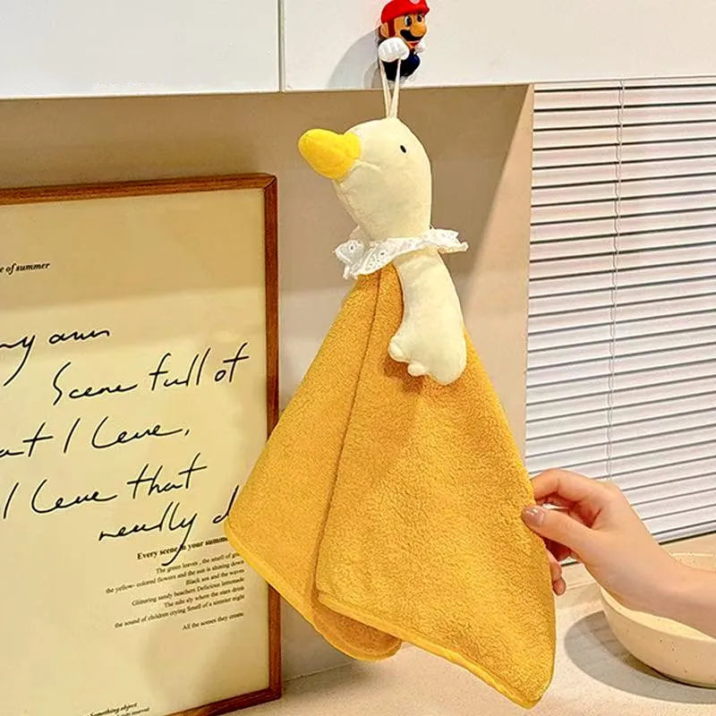 serviette moelleuse canard peluche rose jaune mignonne cuisine salle bain accrochable