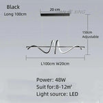 lampe suspendue moderne ondulé noir doré 100cm 120cm led 48w 68w