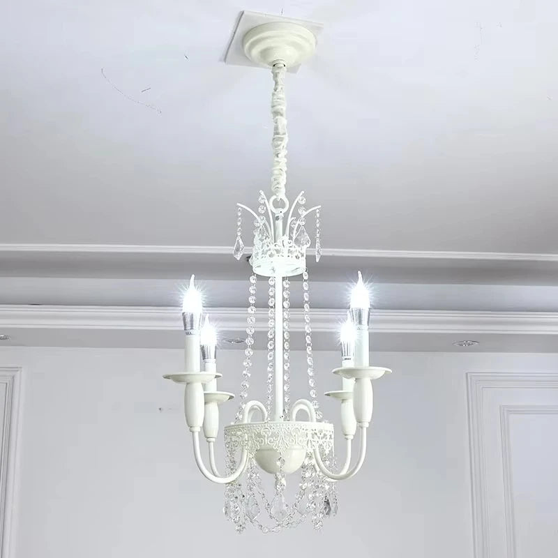 lustre cristal blanc ornements floraux lumières pendeloques adjustable salon chambre