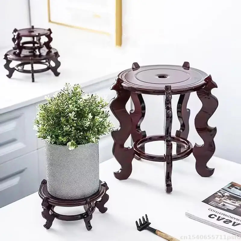 support plante sculpté motifs floraux classique marron foncé étagère décoration intérieure plantes fleurs