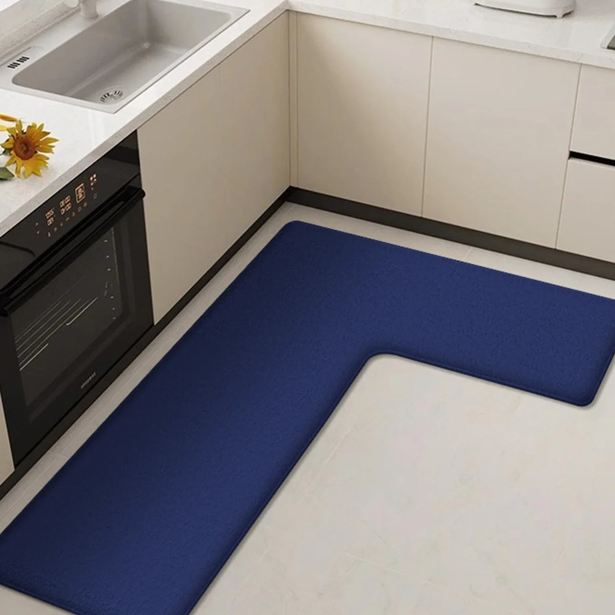 tapis cuisine noir gris motif fleurs absorbant doux moderne intérieur 120cm 80cm