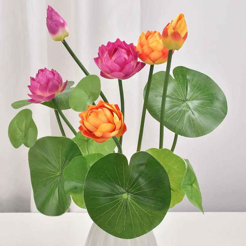bouquet fleurs lotus artificielles soie verte rose orange violet décoration extérieure naturelle maison jardinhôtel