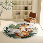 tapis animaux jungle antidérapant doux polyester blanc vert chambre enfant