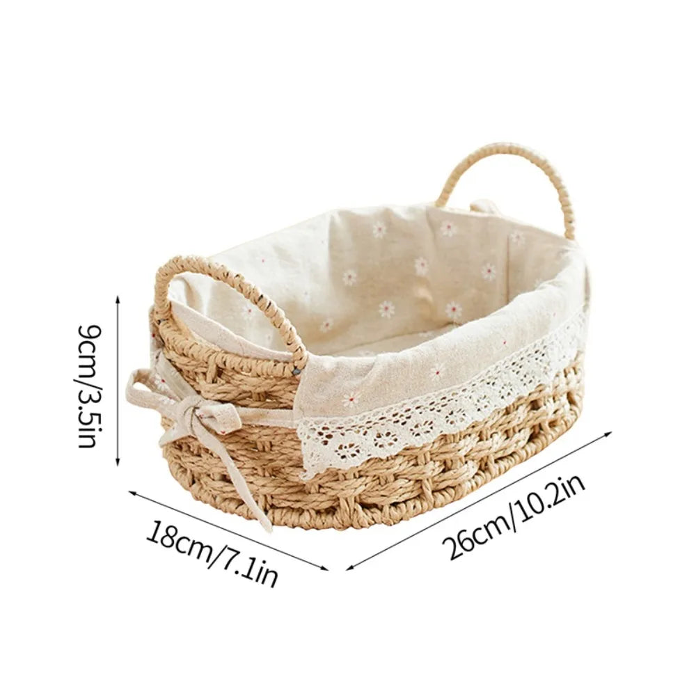 panier tissé paille tressée rustique beige clair motif floral rangement jouets fruits légumes vintage