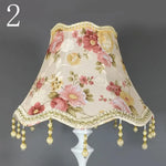 abat jour table vintage floral beige vert blanc motif texturé semi translucideFRINGESperlées