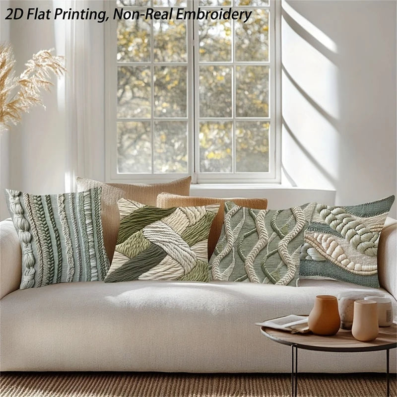 coussins tissés motifs noeuds verts blancs modernes non toxiques respectueux environnement 40x40cm 45x45cm 50x50cm