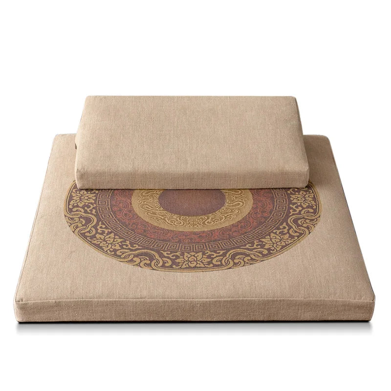 coussin sol moderne motif floral circulaire couleur beige marron jaune amovible lavable