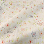 tissu coton imprimé fleurs rubans vintage blanc rose vert gris popeline respirant 145cm large