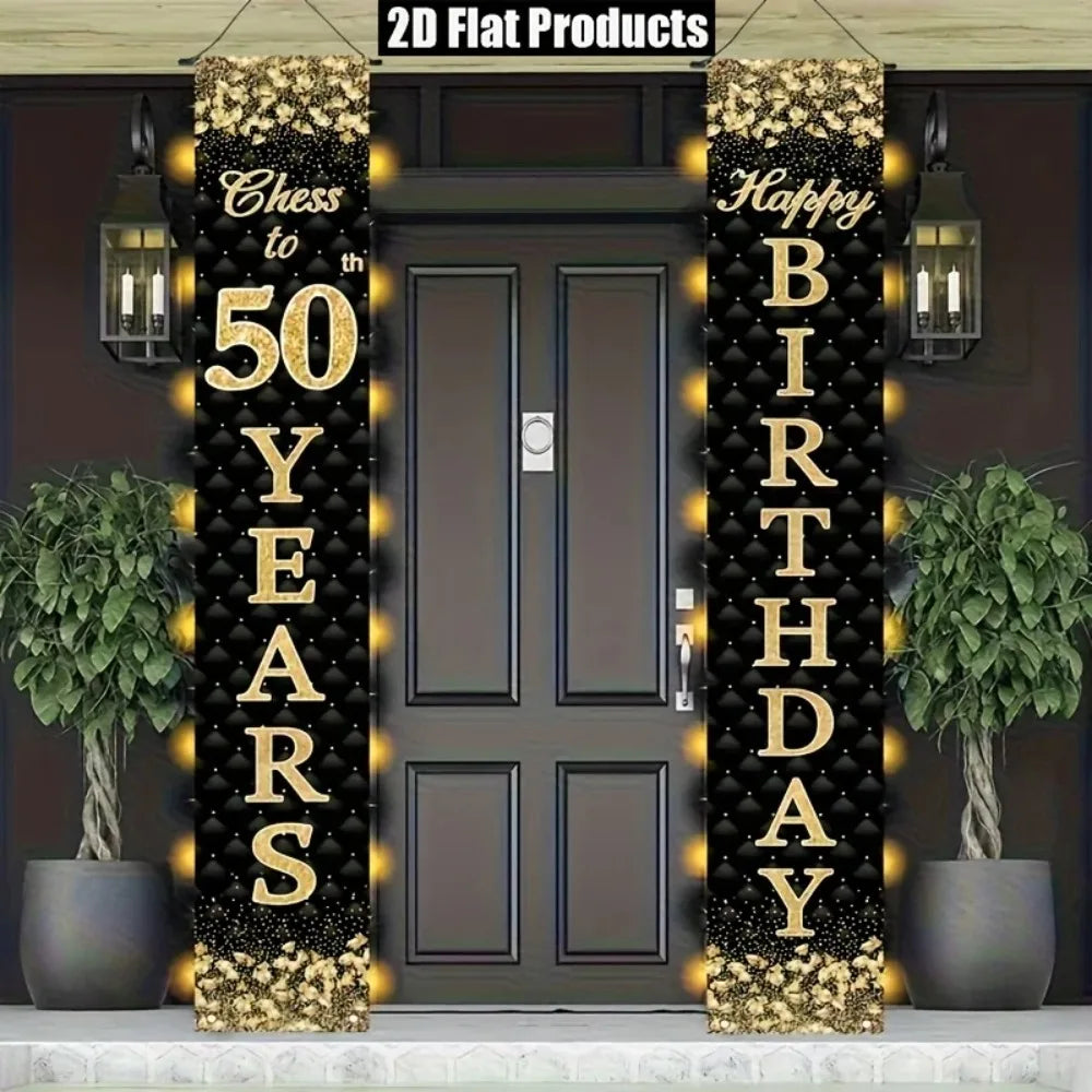 bannière noire dorée fête anniversaire décoration porte paillettes classique polyester opaques festives adultes enfants