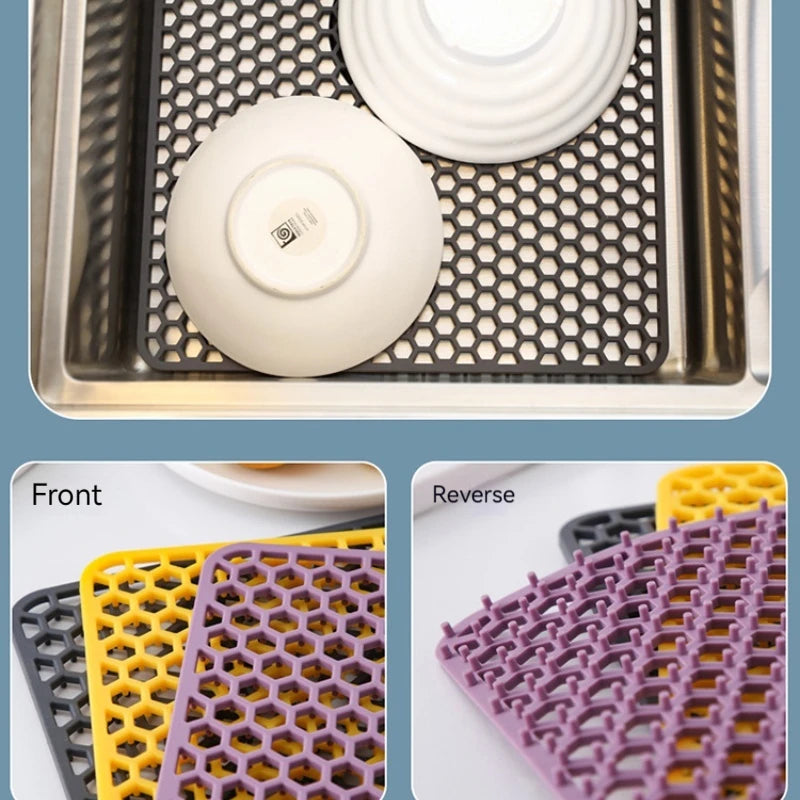 tapis protection anti chaleur silicone moderne noir jaune violet grille hexagonale