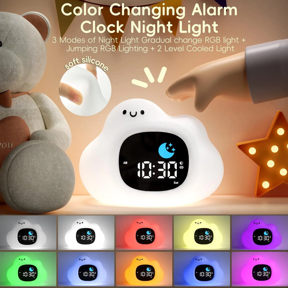veilleuse animaux mignons moderne nuit affichage numérique musique multicolore enfants