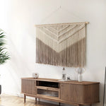 tapisserie macramé motif géométrique franges boho chic beige clair tissage polyester coton fixations