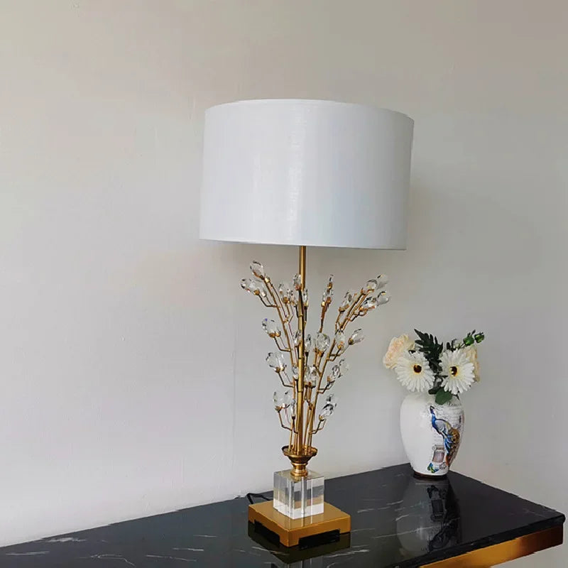 lampe table moderne or beige branches décoratives nordique base cristal 45x76cm led contemporaine