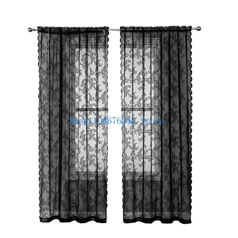 rideaux ajourés floral noir romantique vintage tringle métallique chambre salon opaque transparent