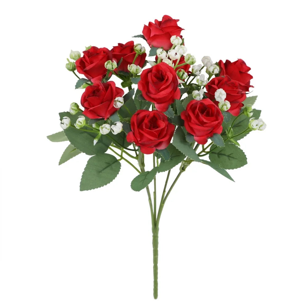 bouquets roses artificielles rouge blanc orange décoration intérieure mariage anniversaire fêtes chambre maison