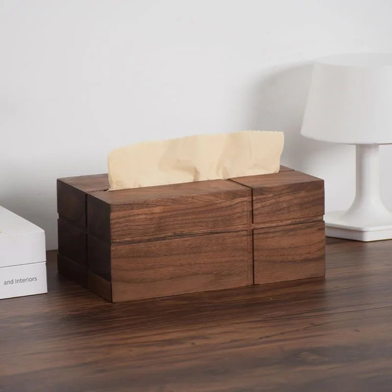 boîte mouchoirs bois marron moderne minimaliste tissu amovible grain naturel salon