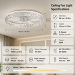 ventilateur moderne lumière led vitesses télécommande cristal blanc
