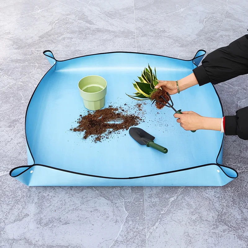 tapis jardinage bleu clair moderne imperméable boucles fourreau plantes outils