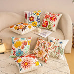 housse coussin décorative motif floral brodé moderne canapé salon lit maison blanc