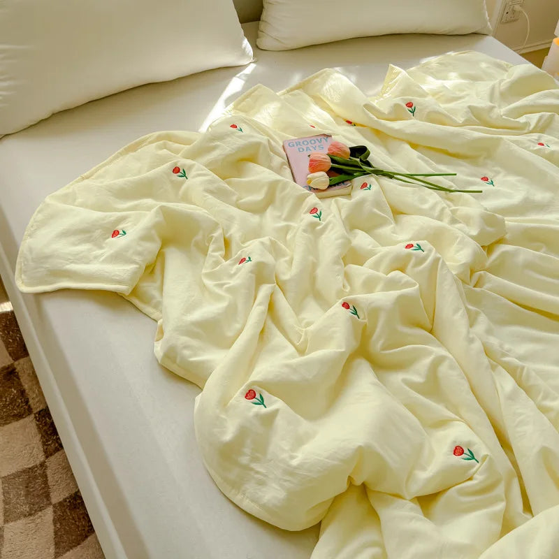 couverture coton fleur bébé lit doux jaune rouge verte simple chambre été rafraîchissante
