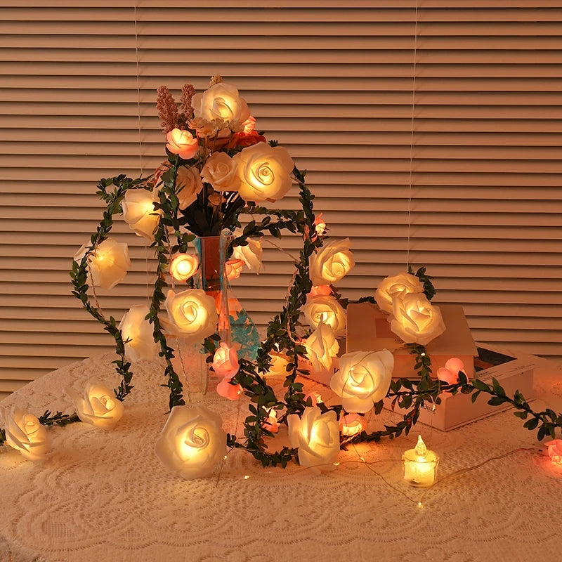 guirlande lumineuse rose feuilles vert festifs decoration mariage noel anniversaire blanc orange