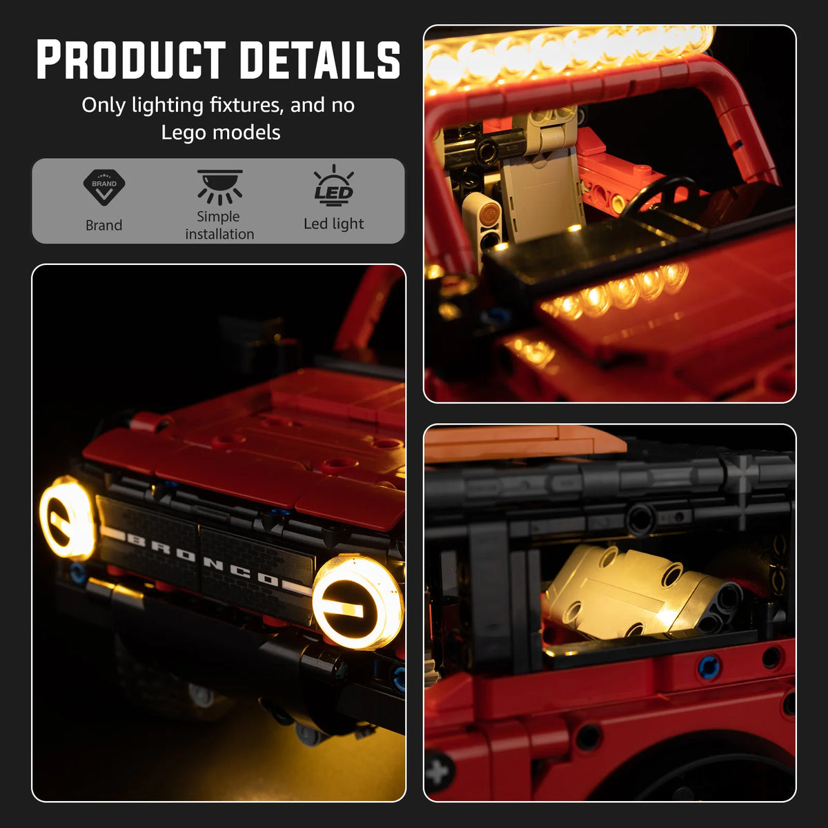 voiture lego rouge éclairage led diy construction cadeau enfant jouet éducatif transparent roues reliefs
