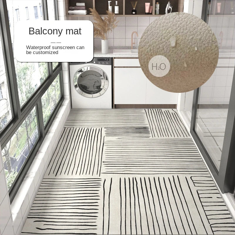 Tapis de balcon imperméable avec écran solaire personnalisable.