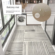 tapis balcon pvc antidérapant blanc gris marron texturé moderne lignes horizontales adhésif