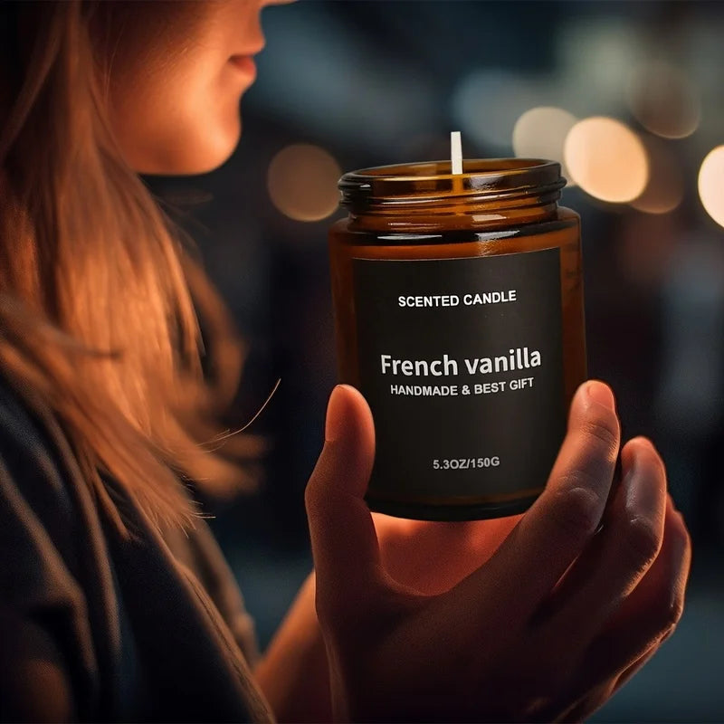 bougies parfumées aromathérapie marron clair sans motif moderne 35 heures soja vanille jasmin citron