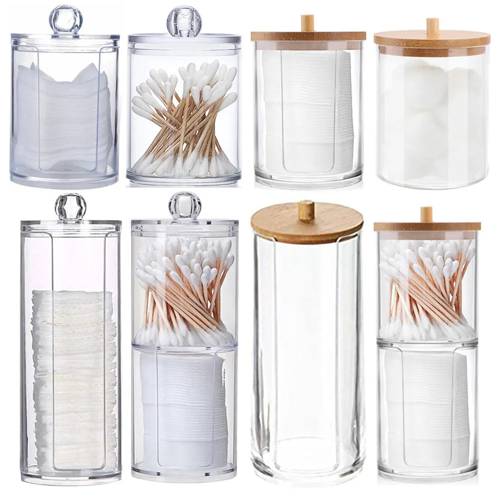 boîte rangement cosmétique transparente plastique cotons lingettes maquillage bijoux salle