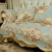 housse canapé jacquard brodé antidérapante polyester bleu clair motifs floraux vintage